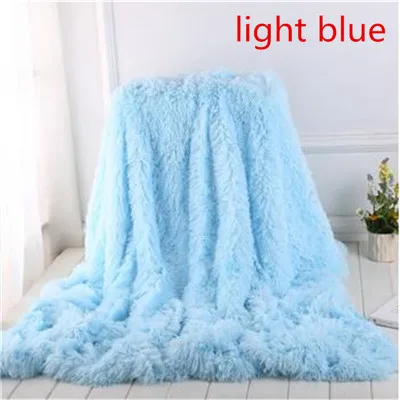 Light blue Супер мягкое мохнатое меховое одеяло, ультра плюшевое декоративное одеяло 130*160 см/160*200 см, зимнее одеяло для кровати, дивана, толстое вязаное одеяло - Цвет: Light blue