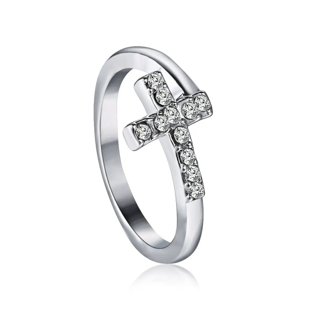 

1PC Silver Color Alloy Rhinestone Cross Ring Geometric Heart Adjustable Opening Rings For Women Fashion Jewelry Gift