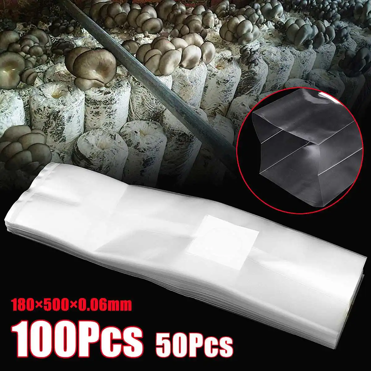 

100/50Pcs PVC Mushroom Grow Bag Substrate High temp Pre Sealable Garden Nursery Plant Grow Bags Growing Planter Ventilate Bags