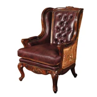 Classic Furniture Genuine Leather Wooden Sofa Set Designs Meble klasyczne skrzana Sofa drewniana GH65
