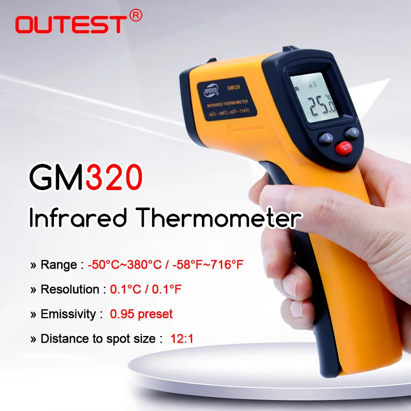 ИК-термометр GM320 Цифровой бесконтактный с ЖК-дисплеем и подсветкой -50 ~ 380 градусов