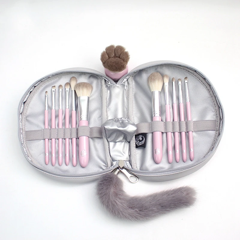 Набор профессиональных кистей для макияжа из 12 предметов кисти + сумка кошек Brochas