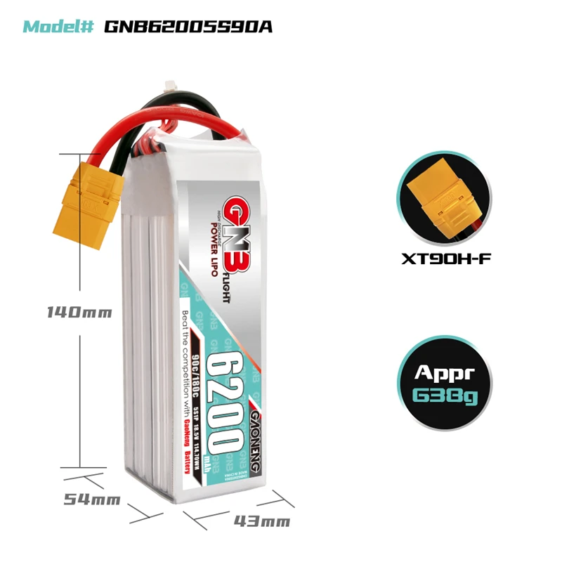 GAONENG-bater&iacute;a LiPo para Dron de carreras, accesorio de repuesto para cuadric&oacute;ptero teledirigido, GNB 18,5 V, 6200mAh, 90C, 5S, FPV, T/XT60/XT90/EC5/TRX-5