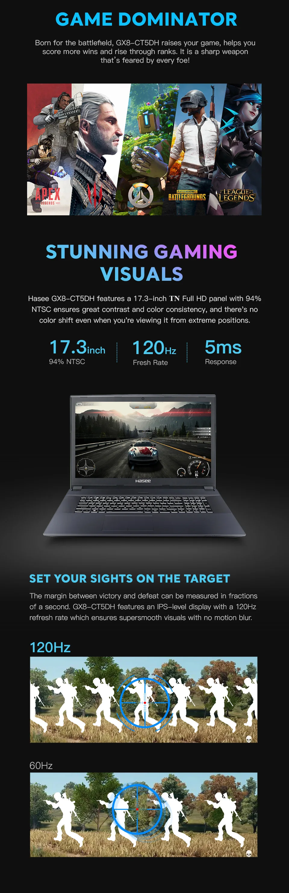 Ноутбук hasee GX8-CT5DH для игр(Intel Core I5-9400+ RTX 2060/8GB ram/256G SSD+ 1T HDD/17,3 ''120Hz 94% NTSC) GOD OF WAR