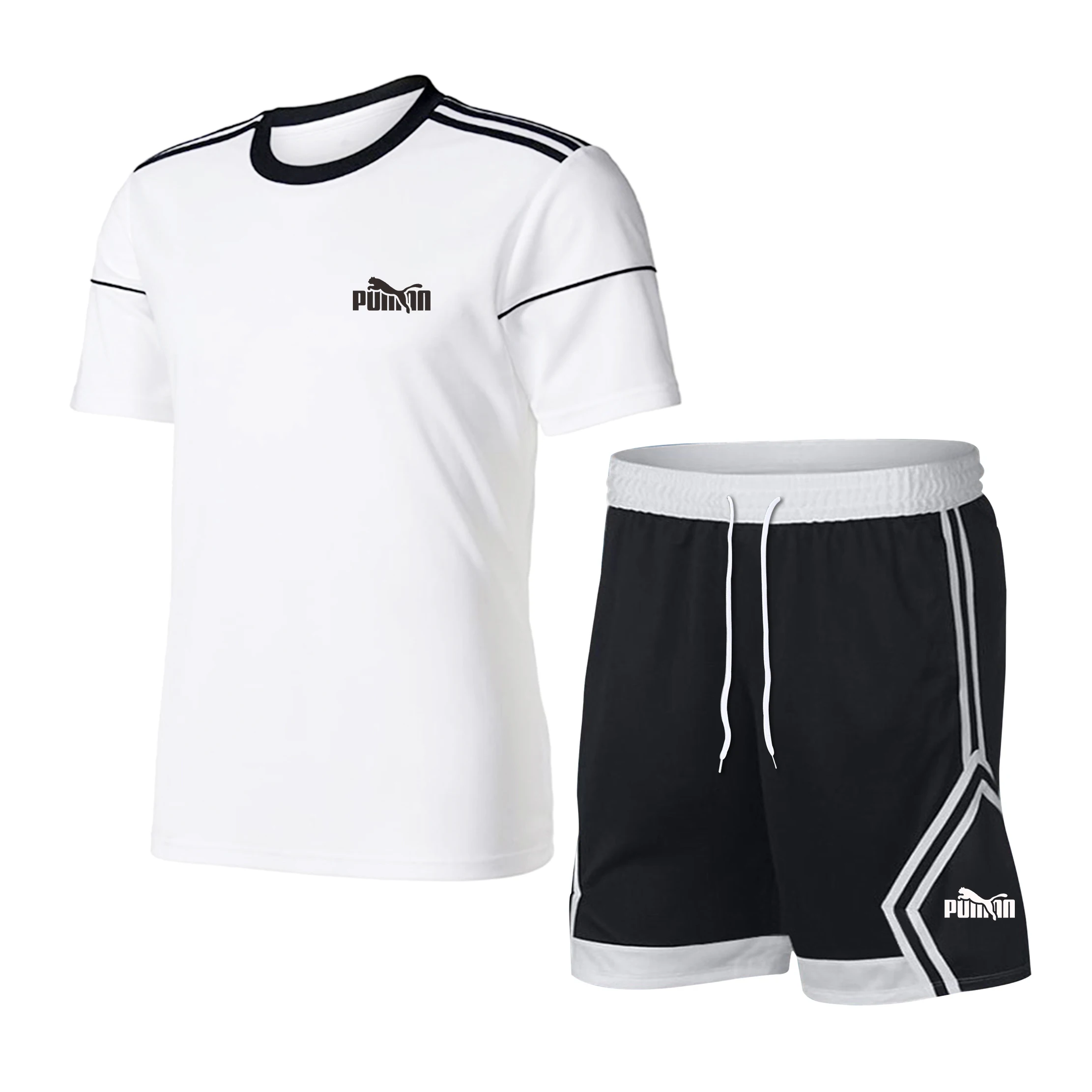 

2021 Men Casual Set Fashion 2 PCS Sweat Suit Striped Short Sleeve T-shirt Shorts Sets Male Sportswear Tracksuit Summer Sportsuit