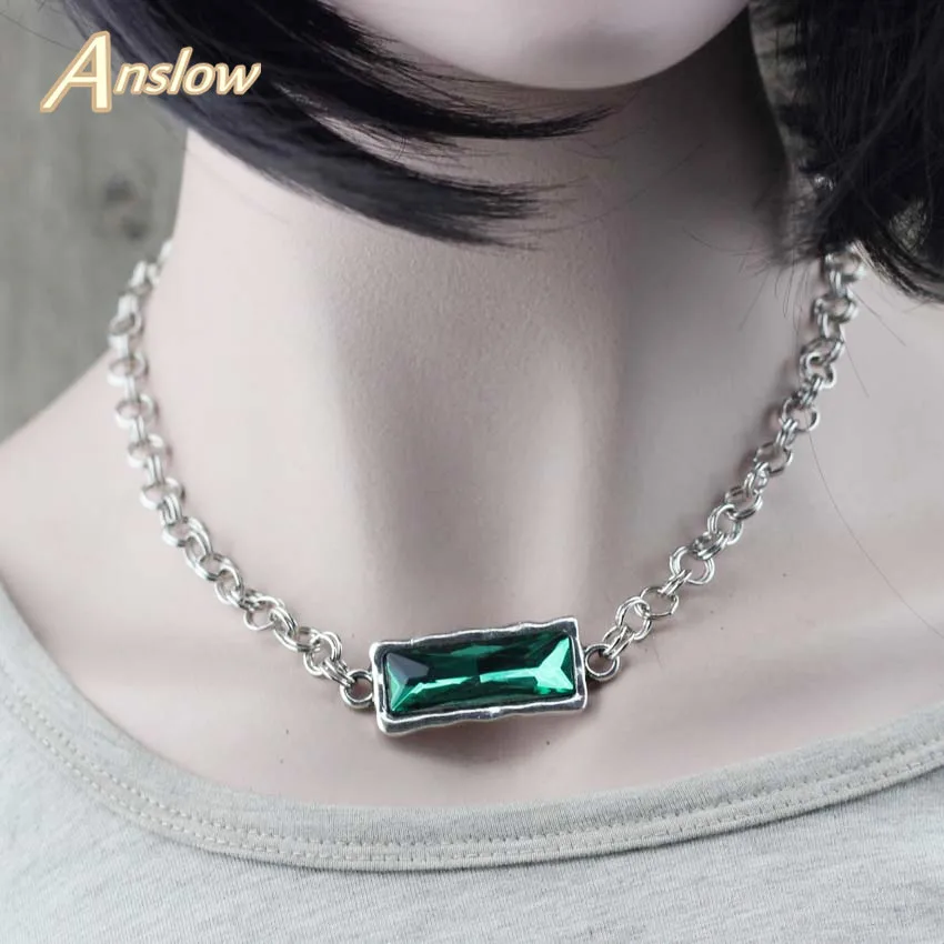 Green Anslow, модная распродажа, креативный дизайн, модные ювелирные изделия, длина 45 см, цепочка, Кристальные чокеры, ожерелье для элегантных женщин, леди, LOW0081AN - Окраска металла: Green