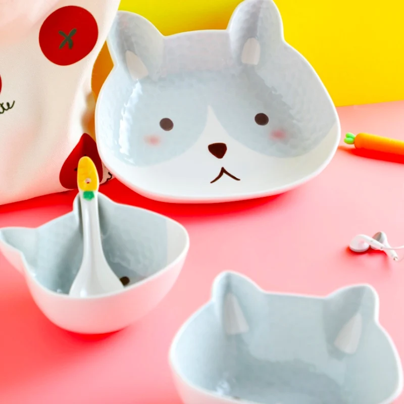 Children Cartoon Dinner Plate Dishes Plates Sets Salad Breakfast Cereal Fruit Bowl Soup Noodle Tableware Spoon | Дом и сад