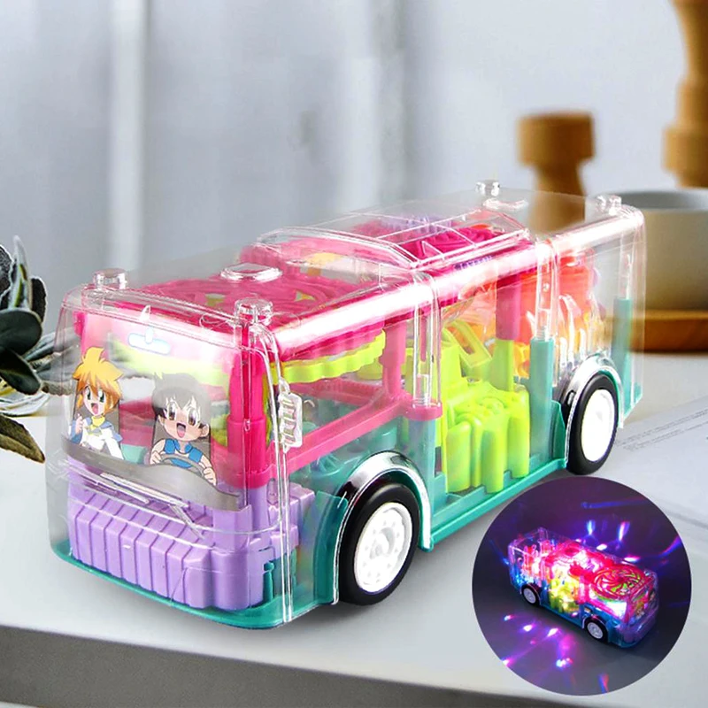 

Children's Toys Transparent Wheel Funny Music Light Electric Bus Toy Model Car Boys and Girls Christmas Gifts Toys for Children