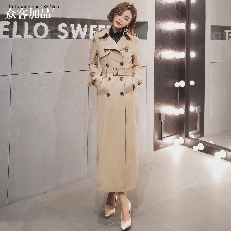 

Женский тренчкот, Новинка весна-осень 2020, женское длинное двубортное повседневное приталенное однотонное пальто в Корейском стиле