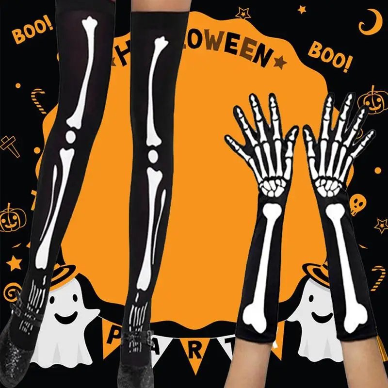 2 Pair Bone Socks Gloves Horror Party for Carnival Cosplay Dancing | Дом и сад
