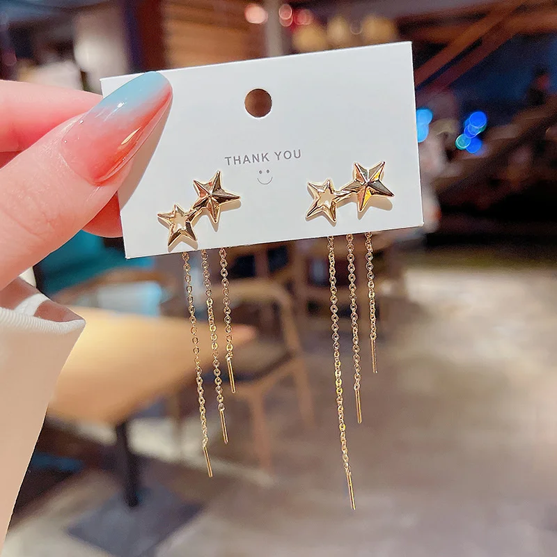 

Trendy Tassel Earrings For Women Girls Geopetric Gold Plated Metal Stars Chain Earrings Punk Long Earrings For Wedding Jewelry