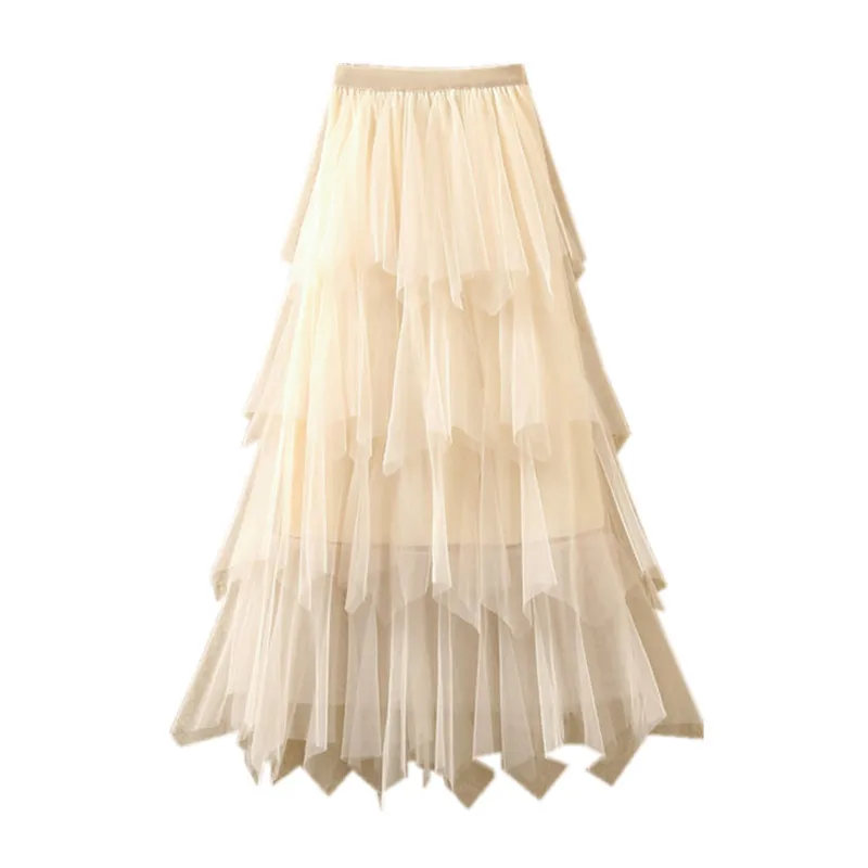 

Spring new irregular mesh skirt high waist thin multi-layer puffy skirt medium long cake skirt yarn skirt