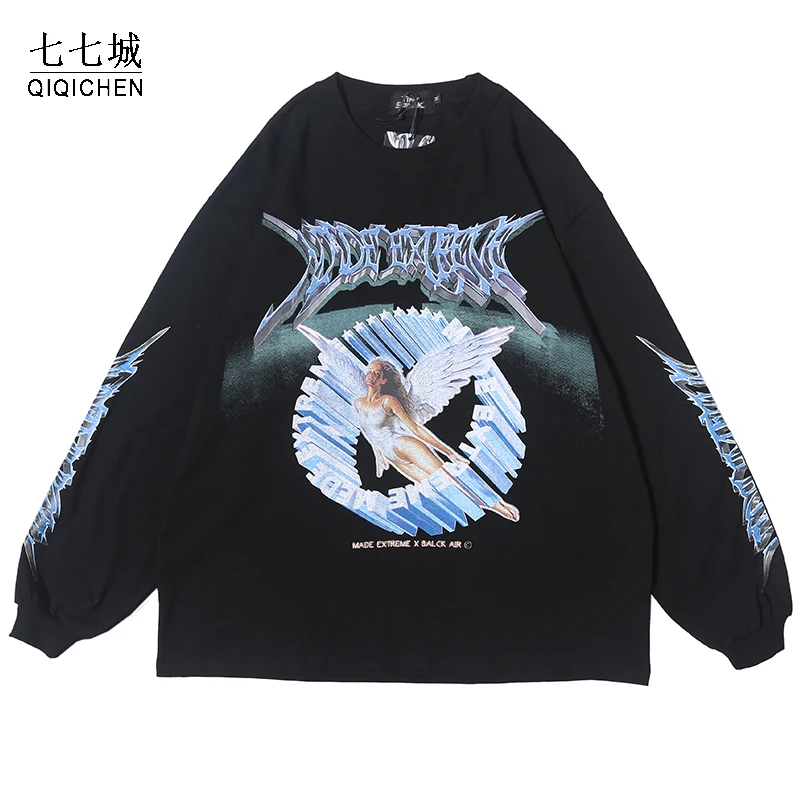 Футболка мужская оверсайз с длинным рукавом уличная одежда в стиле хип-хоп