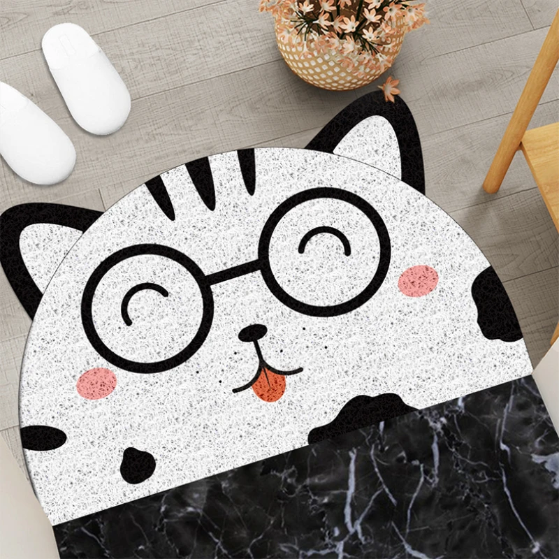 

Easy To Take Care of Cute Cartoon Silk Circle Home Doormat Washable DIY Kitchen Bathroom Absorbent Floor Mat Office Carpet