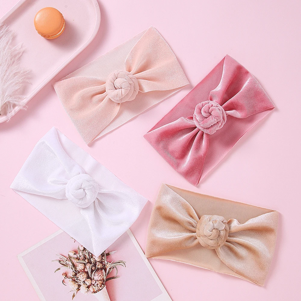 12pc/lot Winter Newborn Infant Toddler Baby Girls Rose Velvet Donut Headband Turban Solid Round Knot Hair Band Kid Head Wraps |