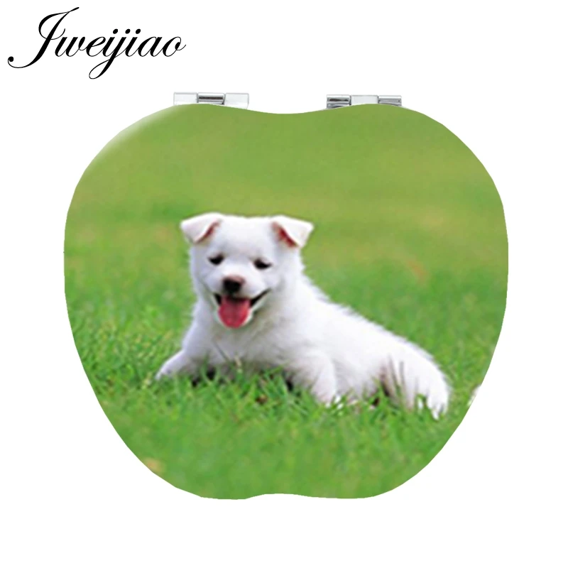 

Youhaken white cute small dog Double Sides Portable mirror game PU leahter New Women's Fashion Tools Mirrors B132