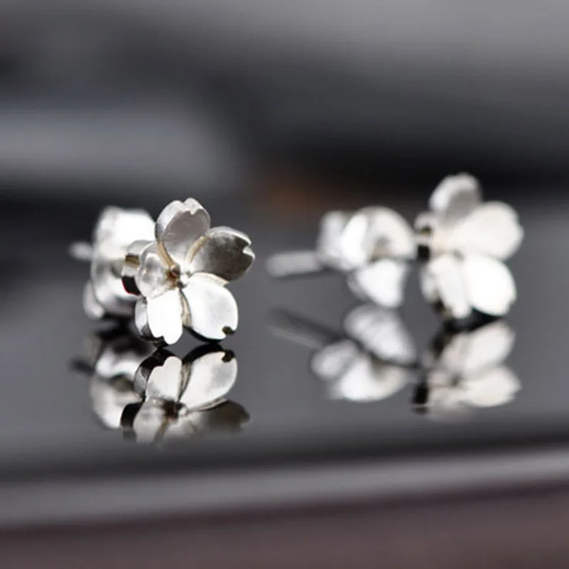 

925 Sterling Silver Simple Fashion Cherry Blossom Stud Earrings Women Exquisite Student Egirl Jewelry Accessories Wholesale