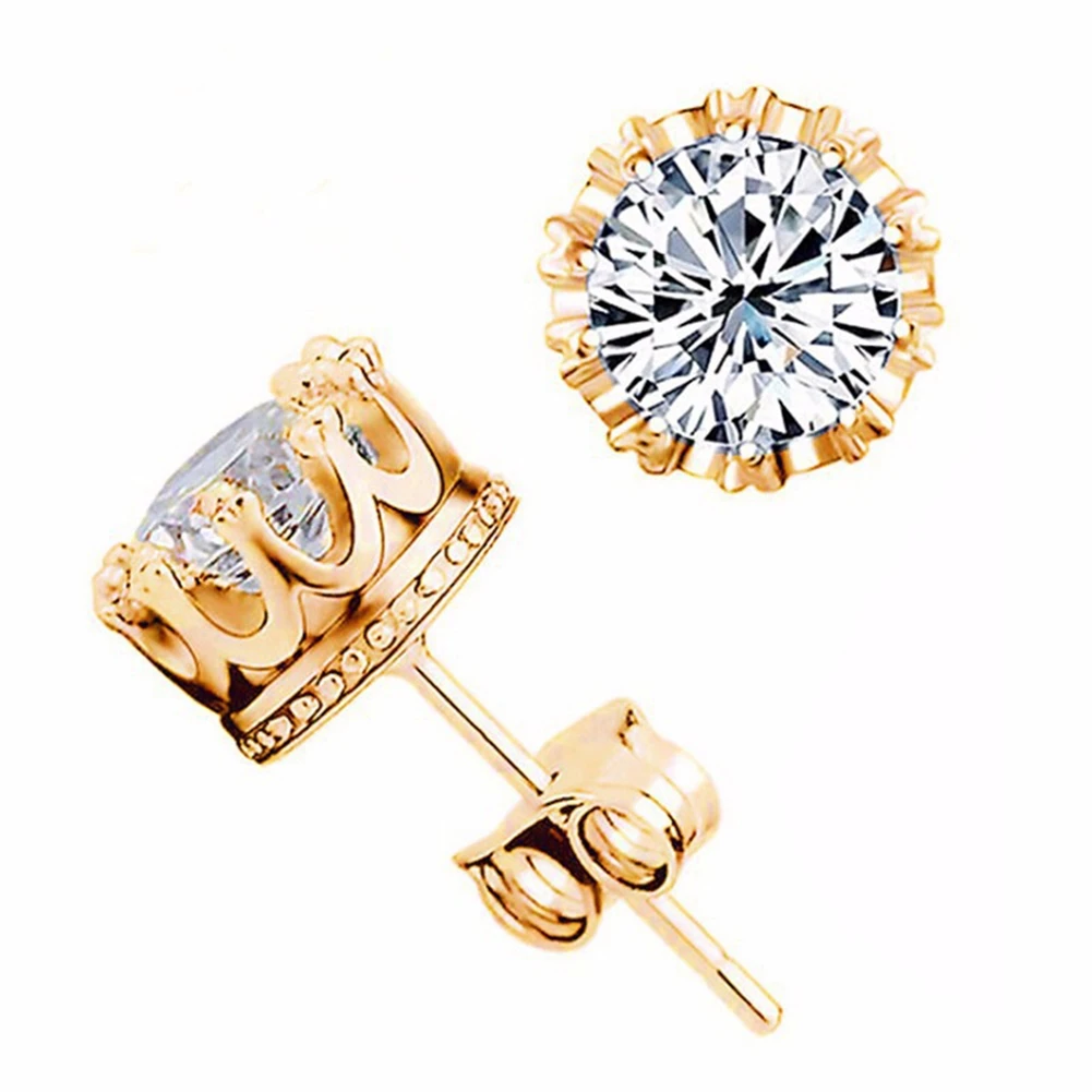 

Imixlot Fashion Jewelry Crown Women Classic Shining Zircon Small Stud Earrings Ears Stud For Men Crystal Earring Jewelry Gift