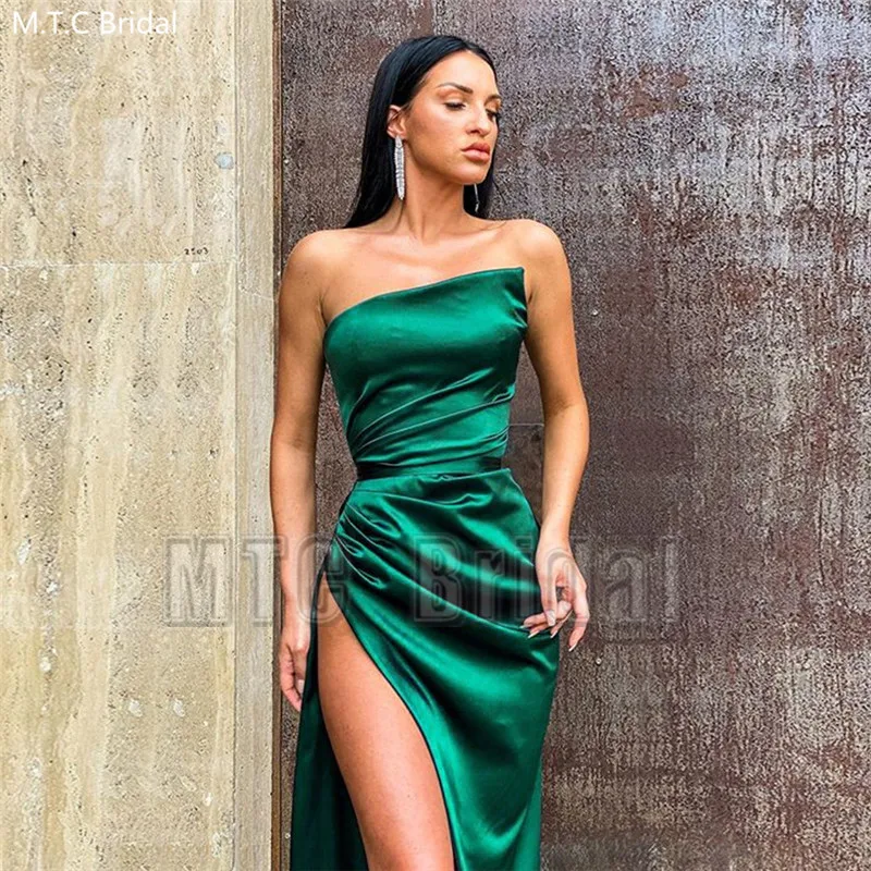 Stunning Green Sexy Prom Dresses Strapless High Slit Women Special Occasion Dress Plus Size Long Party Gowns Robe De Soiree | Свадьбы и