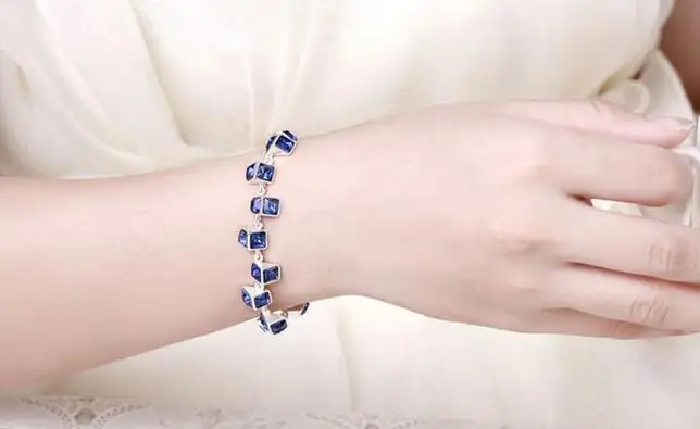 

YBB16 925 Silver Blue Crystal Bracelet Girls Embedded Zircon Bracelet Deluxe Wedding Gift