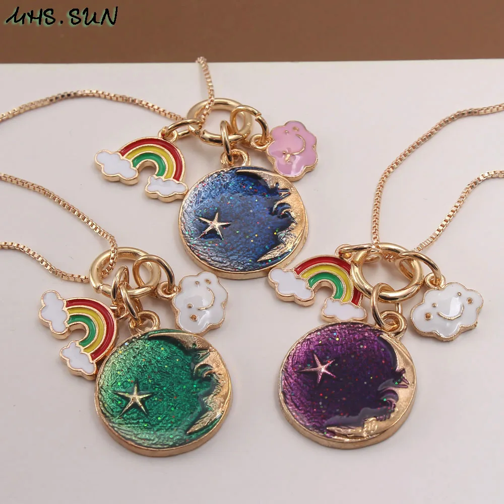 Медальон с изображением Новейшей Луны и Звездного Неба на цепочке для девочек-младенцев.