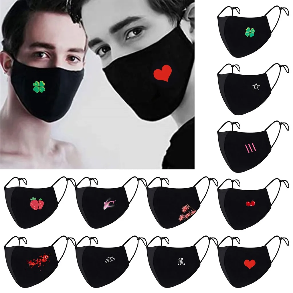 

Бандана для косплея, 1 шт., черные одноразовые маски, 3-слойные фильтры, дышащая маска для лица с принтом сердца для взрослых, косплей на Хэлло...