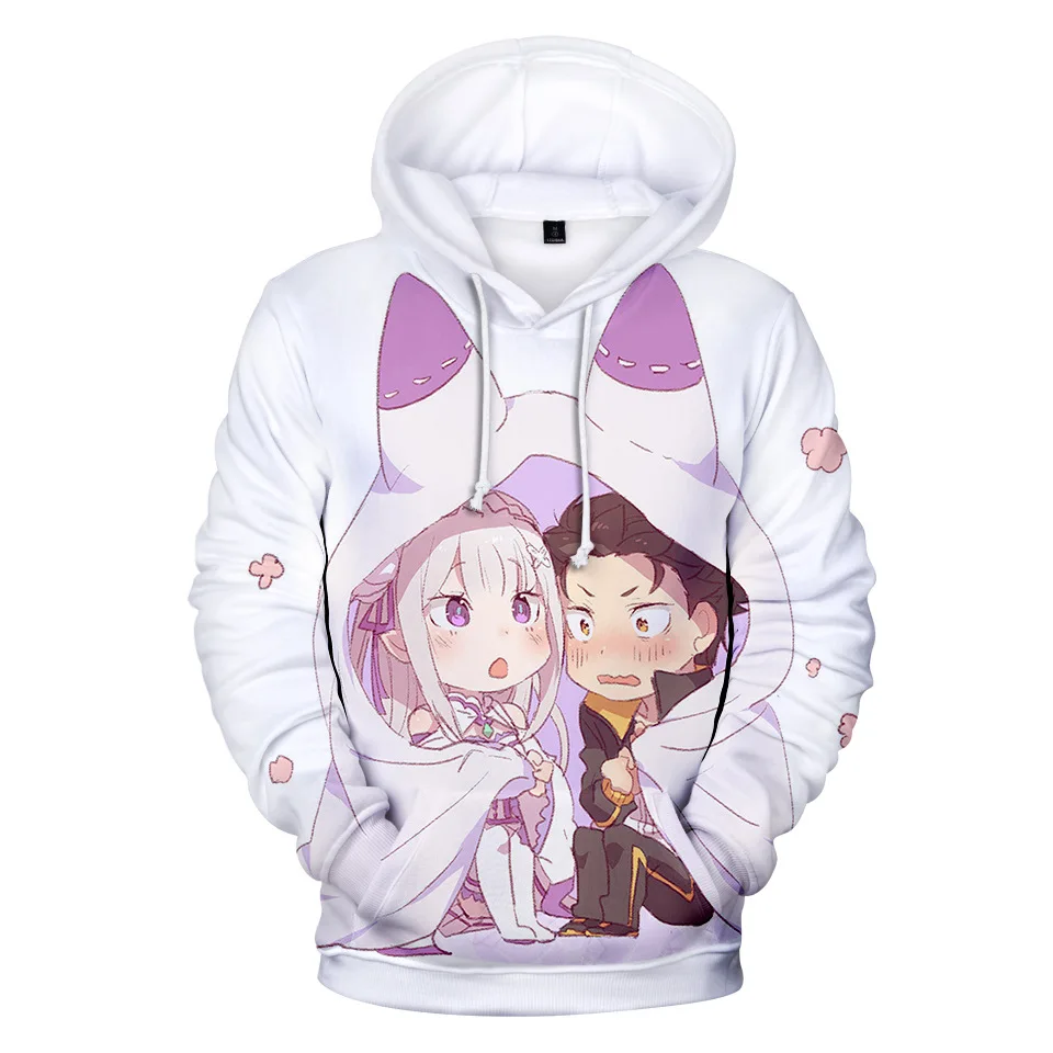 Natsuki Subaru Толстовка Re ZERO пусковая Аниме толстовки Rem Ram для женщин/мужчин Emilia пары Косплей куртка свитер Одежда