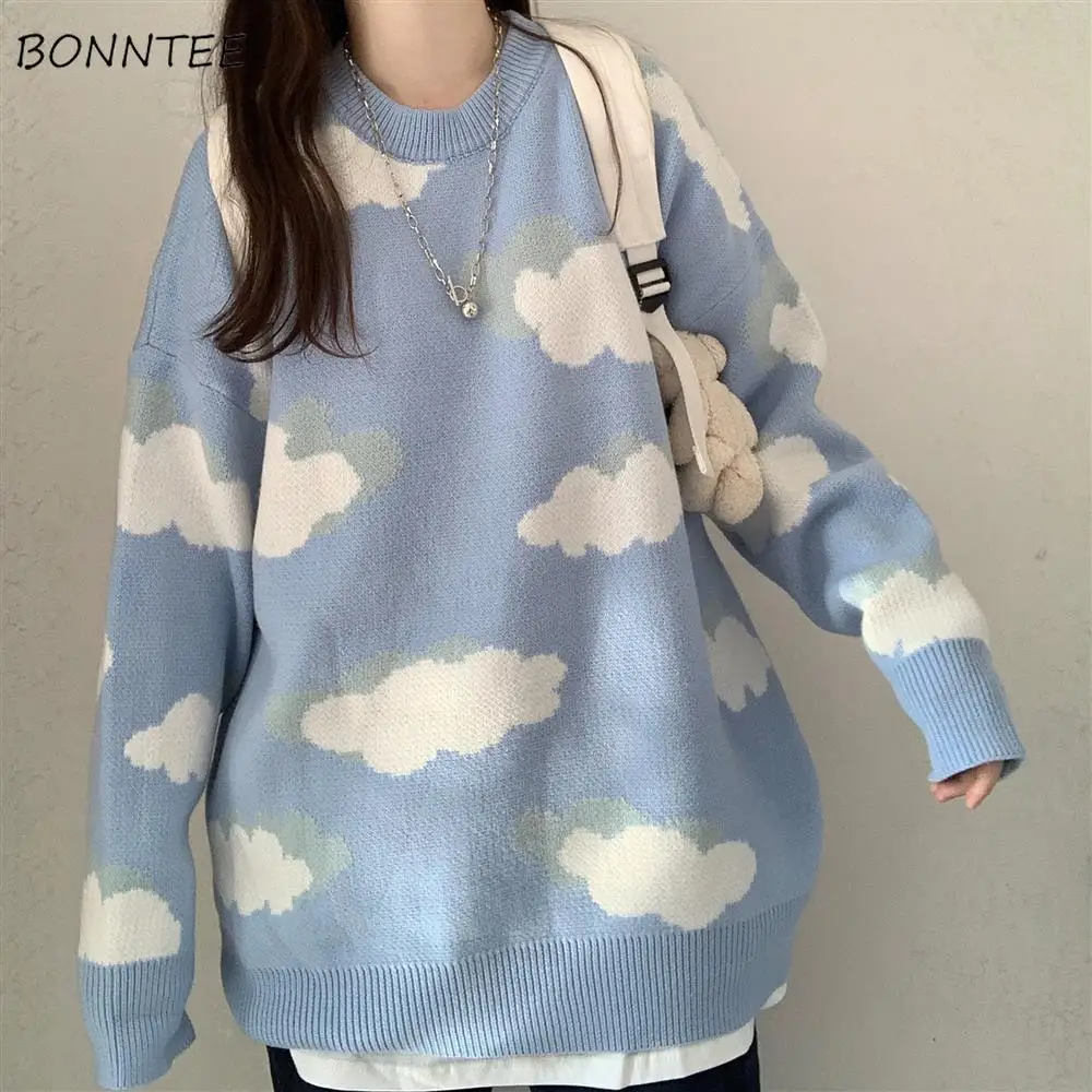 Sweaters Women Harajuku Lovely Chic Preppy Simple Soft Loose Autumn Spring Teens Knitwear Casual Fashion Girls Korean Pullover