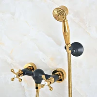 luxury gold color brass black oil rubbed bronze wall mounted bathroom hand held shower head faucet set bath mixer tap mna512