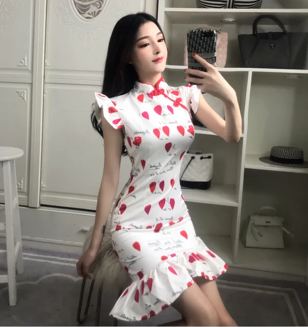 Китайское платье, красное и белое, cheongsam, современное, qipao, вечернее платье, для ночного клуба, ретро, cheongsam, рыбий хвост, юбка, бодикон, qi pao
