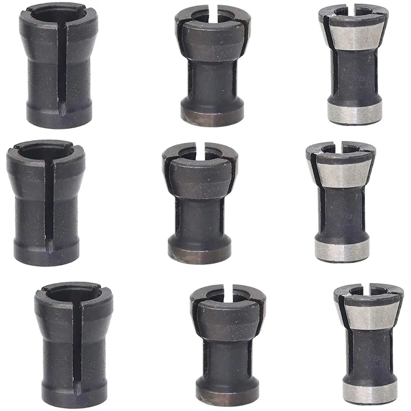 

9Pcs Router Collet Chuck Extension Clamp Milling Cutter Replacement Driver Adapter Converter Tool (8mm+6.35mm+6mm)