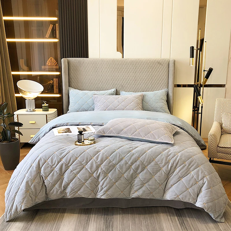 

Luxury 4 Pcs Velvet Coverlet Set H Quilted Duvet Cover Blanket Multiple Super Winter Cover Double Size Sheet Pillowcase Stitch