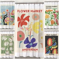 nordic shower curtain waterproof bath curtains flower pattern printed bathroom screen moisture proof bathing cover with hooks