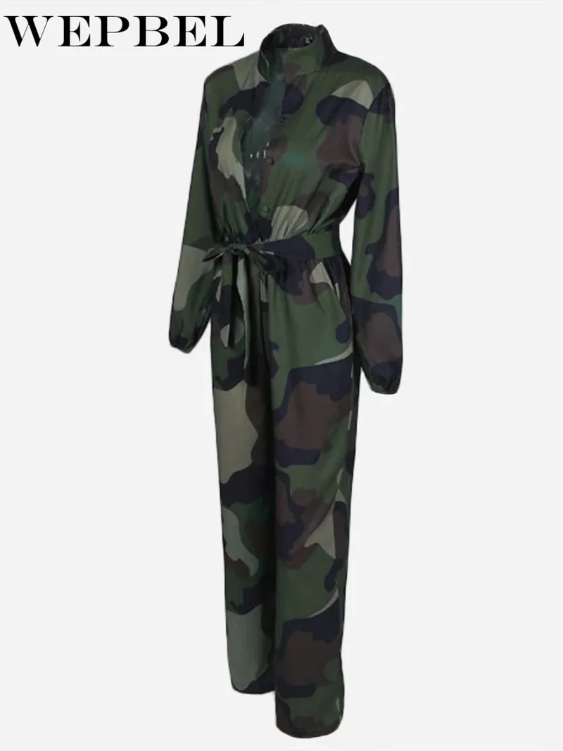 

WEPBEL Spring and Autumn Fashion Women Jumpsuit Casual Leopard Letter Printed Lace Up High Waist Playsuit Ladies Jumpsuit