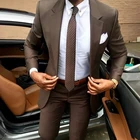 Мужской костюм из пиджака и брюк, коричневый облегающий элегантный смокинговый костюм, лето 2021 г., свадебная деловая вечеринка