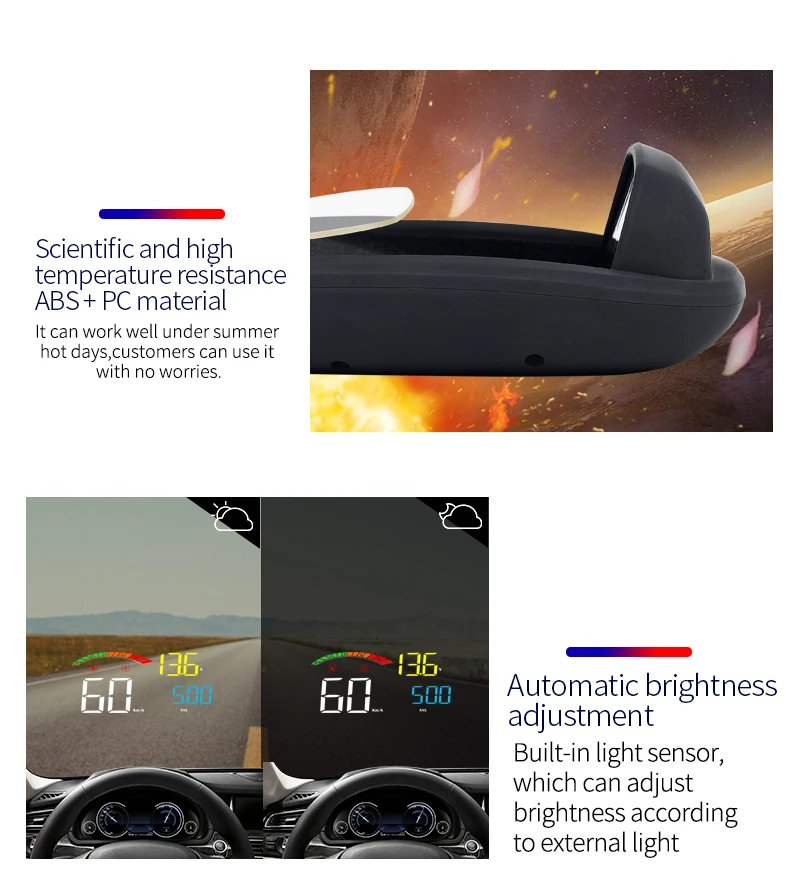 Head-Up Display OBD II GPS Speedometer Alarm Function Practical 2 In 1 HD C800 On-board Computer Speed Projector Car HUD