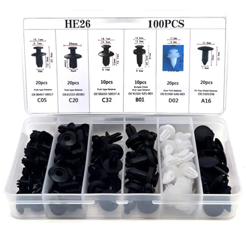 

100PCS Automotive Fasteners Clip Mixed Car Body Push Retainer Pin Universal Purpose Plastic Expansion Rivets Bumper