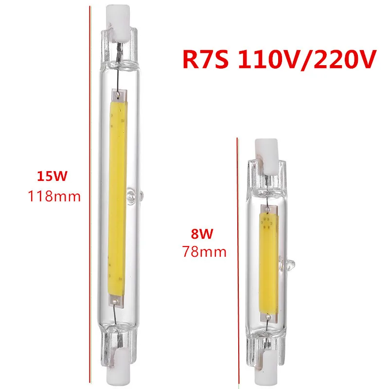 

10XSuper bright dimmable R7S COB LED bulb glass tube replacement halogen spotlight 78mm 118mm 110V 220V energy-saving lighting