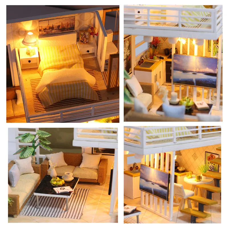 Простой и элегантный Кукольный дом деревянная мебель Diy Дом миниатюрная сборка 3D