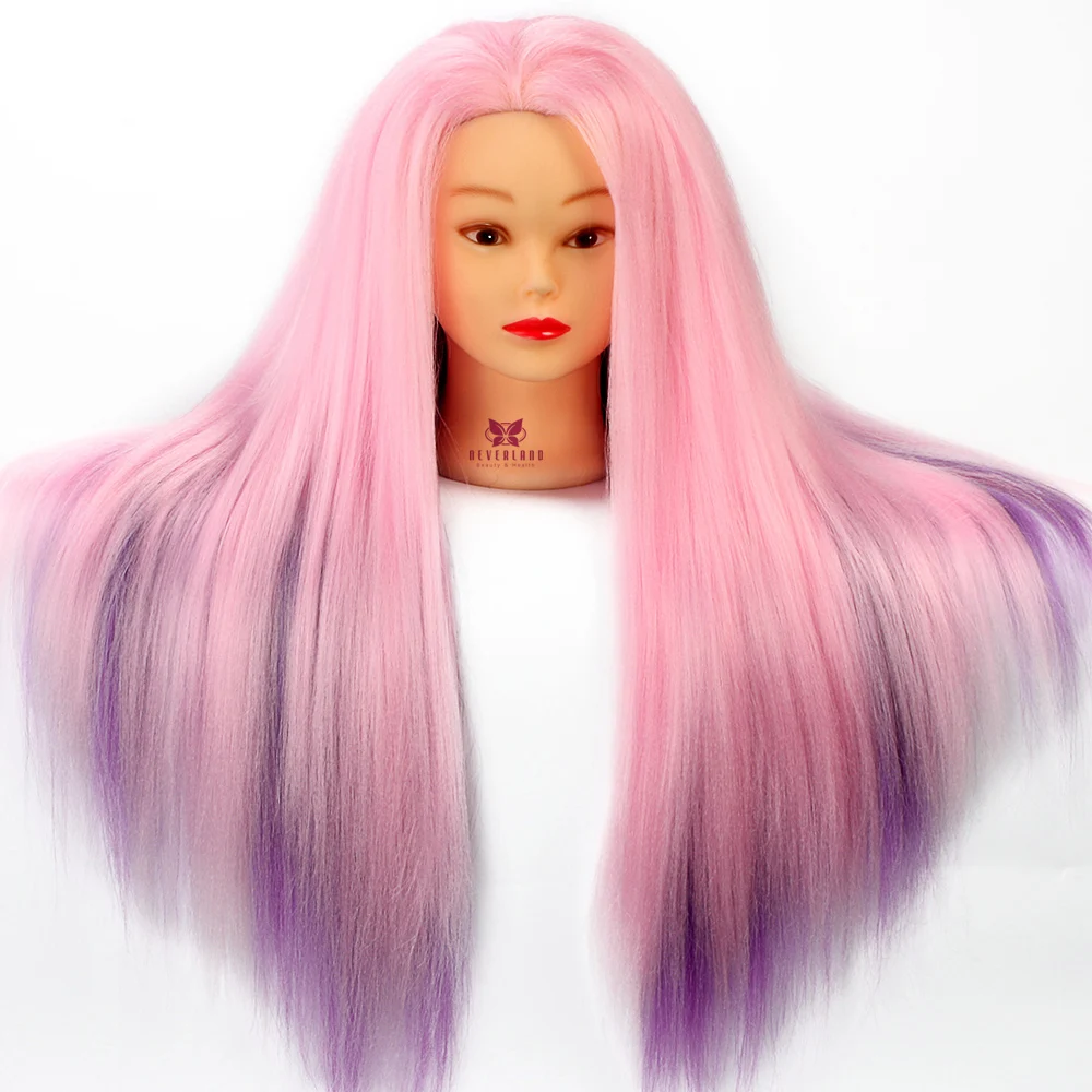 24 ''парикмахерские радужные розовые волосы голова манекена для косметологии