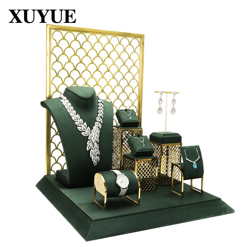Jewelry jewelry display stand jewelry props factory direct sales of high-end metal window display set necklace display stand