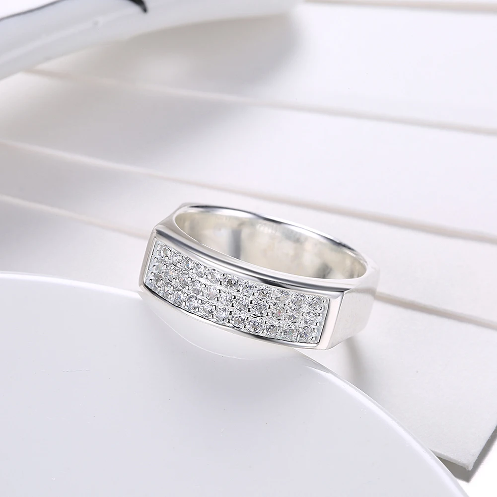 

LEKANI Real 925 Sterling Silver Rings For Women Clear Cubic Zirconia Geometry Square Finger Ring Fine Jewelry Romantic Gift
