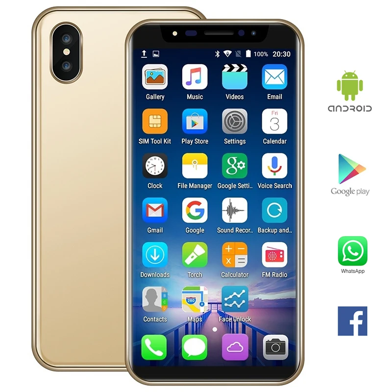 Разблокированный Android смартфон XS 5," дюймов HD полный экран Смарт мобильный телефон Лицо ID Google Play БЕСПЛАТНО 3,5 мм наушники подарок