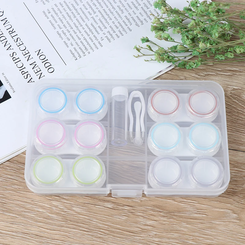 

1Set Unisex Simple Transparent Contact Lens Case Box 6 Boxes Leakproof Portable Storage Eye Care Kit Organizer Container