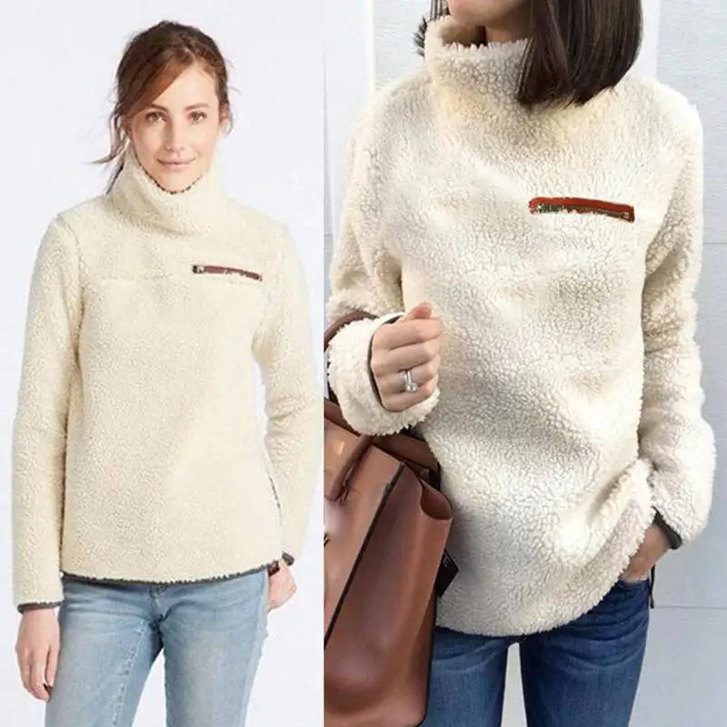 

Womens High Neck Teddy Bear Fleece Sweater Jumper Winter Warm Coat Pullover Tops