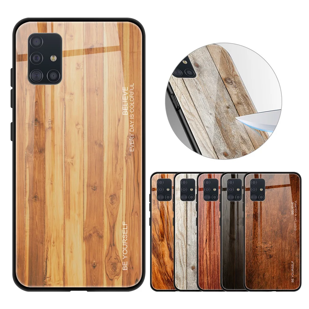 

Tempered glass phone case for Samsung Galaxy S20 Ultra S10 Plus Lite Note 10 Pro S9 cases wood design back cover covers shell