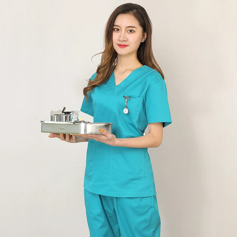 

Nurse uniform split suit summer short sleeve dental work clothes blue operating room work clothes cotton men and women sets