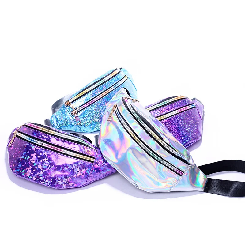 

Laser colorful cool Sequin women's waist bag 2021 summer and autumn new personalized double pull super ins single shoulder