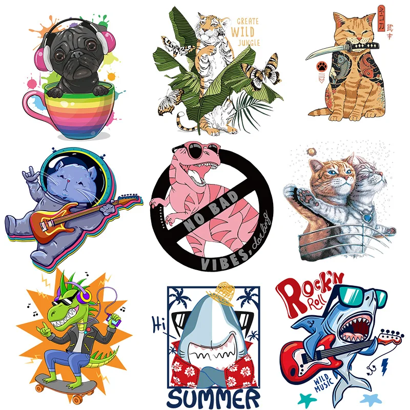 

Cartoon Animal Patch Thermo Sticker On Clothes Patches For T-Shirt Iron On Transfer For Clothing Stripes Thermal Applique Decor