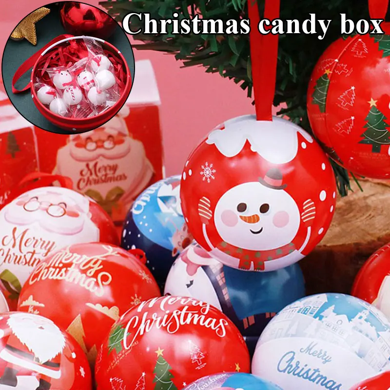 

Christmas Candy Box Cute Round Ball Box Decorations Xmas Tree Hanging Balls Tinplate Candy Box Candy Jar Creative Kids Xmas Gift